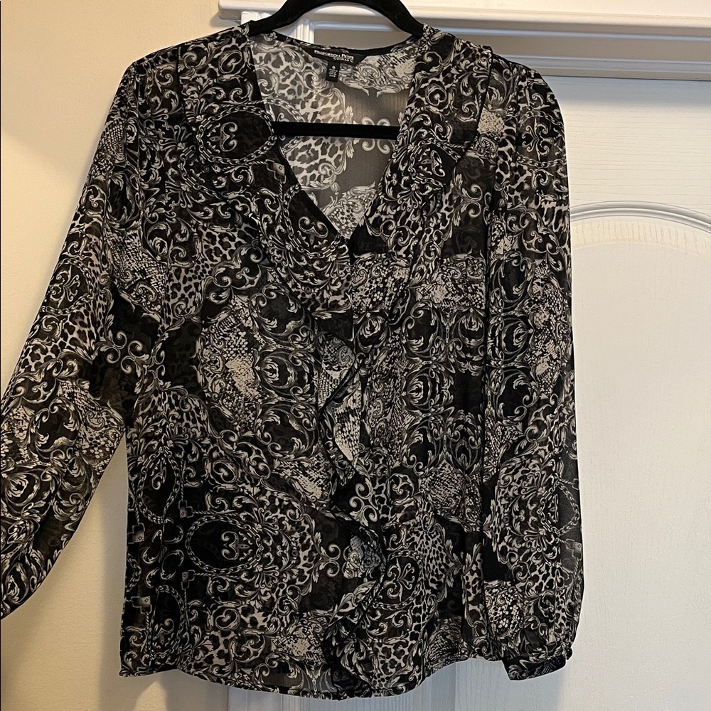 Y2K Sheer Paisley Ruffle Blouse - Picture 3 of 13